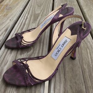 Jimmy Choo London Purple Snake Strap 3 3/8” Heels